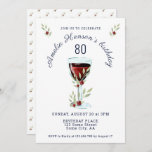 Rustic Red Wine Roos Waterverf 80th Birthday Kaart<br><div class="desc">Rustic Red Wine Glass Roos Waterverf 80th Birthday Invitation. Het ontwerp heeft waterverf rood wijnglas,  rozen en twijgen. De tekst kan volledig worden aangepast. Uitnodiging voor een vrouw of een man om te jarig te zijn.</div>