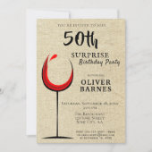 Rustic Red Wine Surprise 50th Birthday Party Kaart (Voorkant)