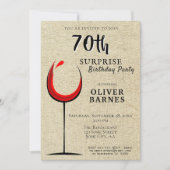 Rustic Red Wine Surprise 70th Birthday Party Kaart (Voorkant)