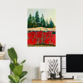 Rustic Red Wood Boat op het strand Poster (Thuiskantoor)