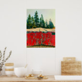 Rustic Red Wood Boat op het strand Poster (Keuken)