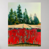 Rustic Red Wood Boat op het strand Poster (Voorkant)
