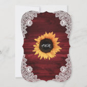 Rustic Red Wood Lace Sunflower Wedding Kaart (Achterkant)