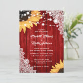 Rustic Red Wood Lace Sunflower Wedding Kaart (Staand voorkant)