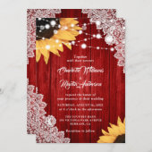 Rustic Red Wood Lace Sunflower Wedding Kaart (Voorkant / Achterkant)