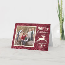 Rustic Red Wood Reindeer Christmas Family Photo