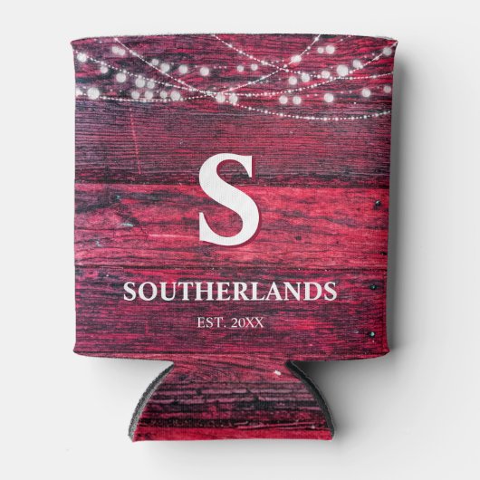 Rustic Red Wood String Lights Blikjeskoeler (Voorkant)