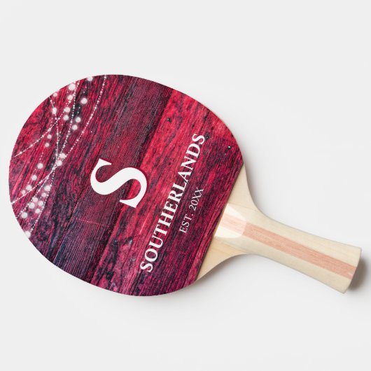 Rustic Red Wood String Lights Tafeltennisbatje (Zijkant)