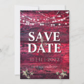Rustic Red Wood String Lights Wedding Save The Date (Voorkant)