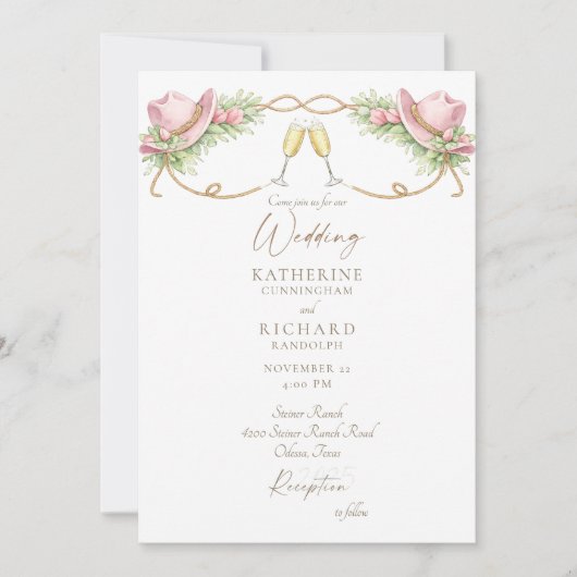 Rustic Redneck Pink Cowboy Hat Wedding Kaart (Voorkant)