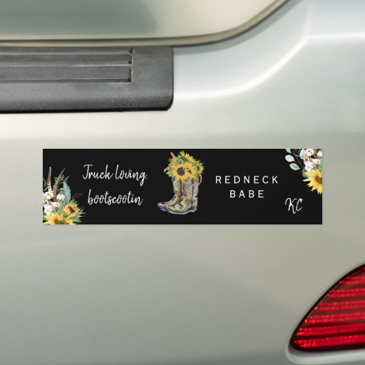 Rustic Rednek Babe Sunflower Monogram Bumpersticker (Op auto)