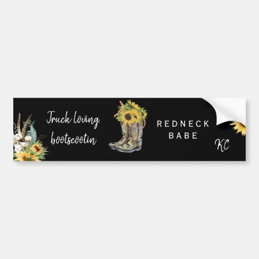 Rustic Rednek Babe Sunflower Monogram Bumpersticker (Voorkant)