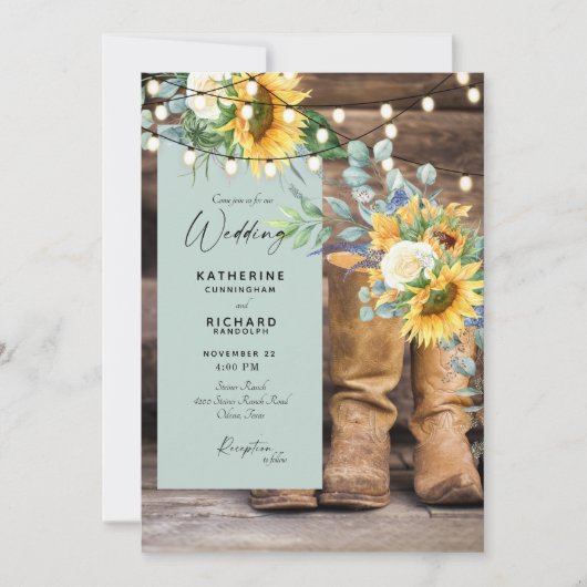 Rustic Rednek Boots Sunflower Wedding Kaart (Voorkant)