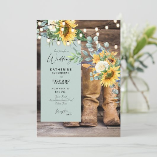 Rustic Rednek Boots Sunflower Wedding Kaart (Staand voorkant)
