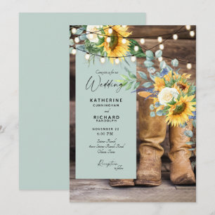 Rustic Rednek Boots Sunflower Wedding Kaart