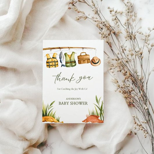 Rustic Reel Excited Little Fisherman Baby Shower Bedankkaart
