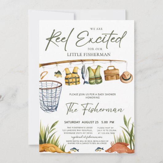 Rustic Reel Excited Little Fisherman Baby Shower Kaart (Voorkant)