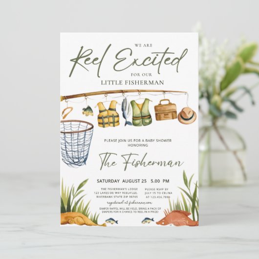 Rustic Reel Excited Little Fisherman Baby Shower  Kaart (Staand voorkant)