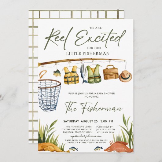 Rustic Reel Excited Little Fisherman Baby Shower  Kaart (Voorkant / Achterkant)