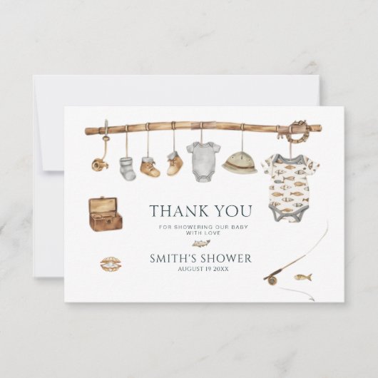 Rustic Reel Fun Gevist Baby shower Dank u Bedankkaart (Voorkant)