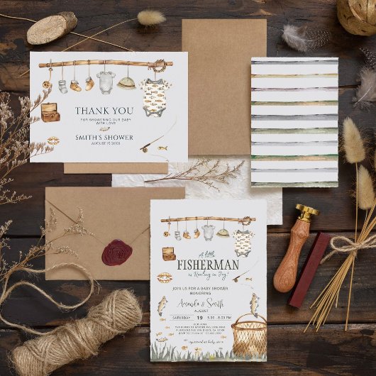 Rustic Reel Fun Gevist Baby shower Dank u Bedankkaart