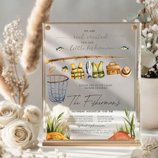 Rustic Reel Spannende Visser Baby shower Acryl Uitnodigingen