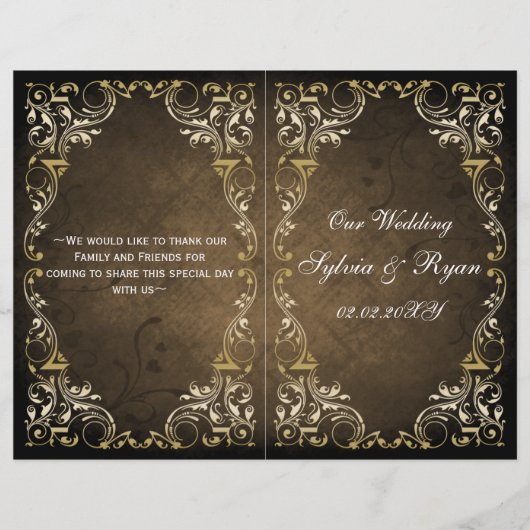 Rustic Regal Ornamental Brown and Gold Wedding (Voorkant)