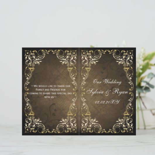 Rustic Regal Ornamental Brown and Gold Wedding (Staand voorkant)