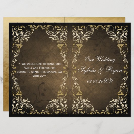 Rustic Regal Ornamental Brown and Gold Wedding (Voorkant / Achterkant)
