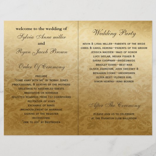 Rustic Regal Ornamental Brown and Gold Wedding (Achterkant)