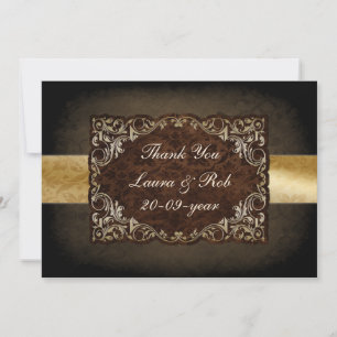 Rustic Regal Ornamental Brown and Gold Wedding Bedankkaart