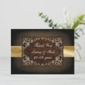 Rustic Regal Ornamental Brown and Gold Wedding Bedankkaart (Staand voorkant)