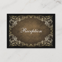 Rustic Regal Ornamental Brown and Gold Wedding Informatiekaartje