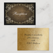 Rustic Regal Ornamental Brown and Gold Wedding Informatiekaartje (Voorkant / Achterkant)