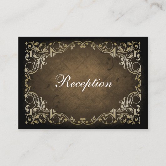 Rustic Regal Ornamental Brown and Gold Wedding Informatiekaartje (Voorkant)