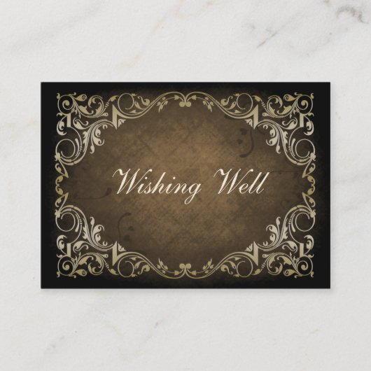 Rustic Regal Ornamental Brown and Gold Wedding Informatiekaartje (Voorkant)