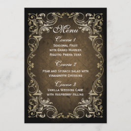 Rustic Regal Ornamental Brown and Gold Wedding Menu