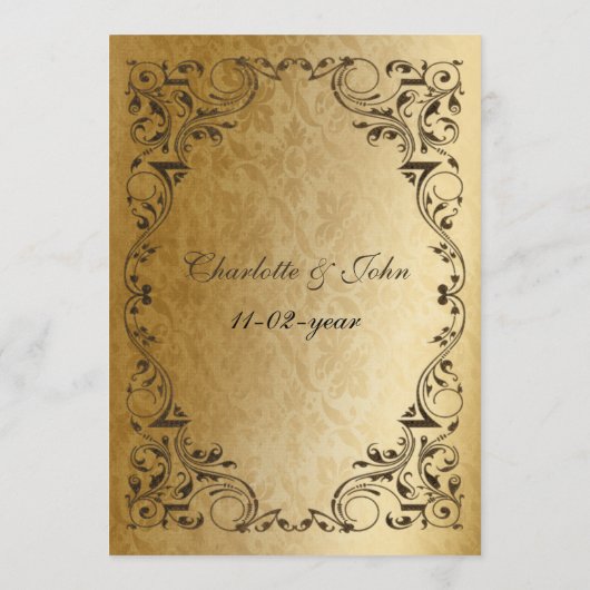 Rustic Regal Ornamental Brown and Gold Wedding Menu (Achterkant)