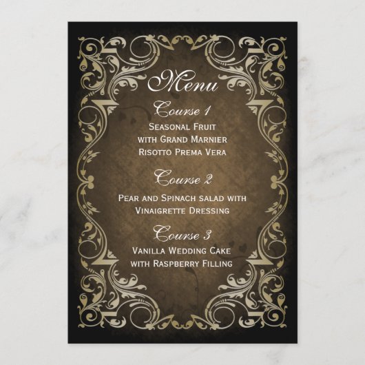 Rustic Regal Ornamental Brown and Gold Wedding Menu (Voorkant)
