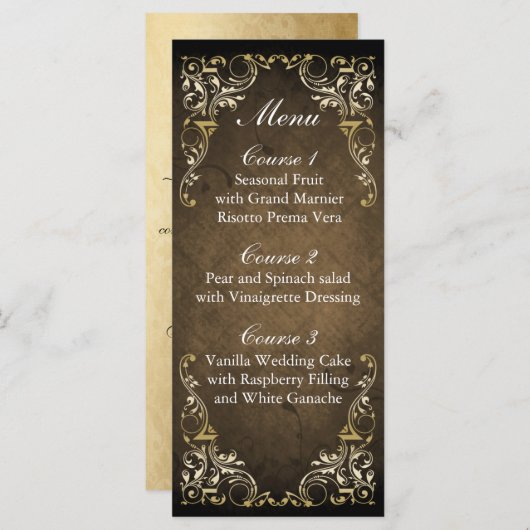 Rustic Regal Ornamental Brown and Gold Wedding Menu (Voorkant / Achterkant)