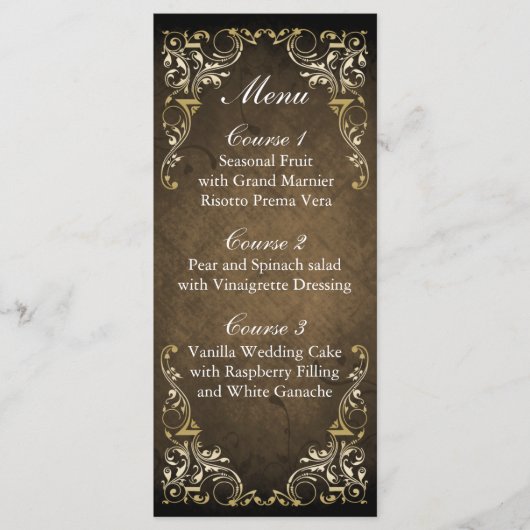 Rustic Regal Ornamental Brown and Gold Wedding Menu (Voorkant)
