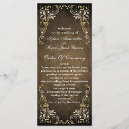 Rustic Regal Ornamental Brown and Gold Wedding Programmakaart