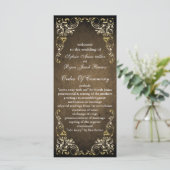 Rustic Regal Ornamental Brown and Gold Wedding Programmakaart (Staand voorkant)