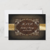 Rustic Regal Ornamental Brown and Gold Wedding RSVP Kaartje (Voorkant)