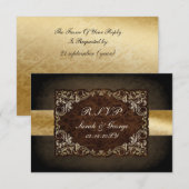 Rustic Regal Ornamental Brown and Gold Wedding RSVP Kaartje (Voorkant / Achterkant)