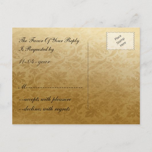 Rustic Regal Ornamental Brown and Gold Wedding Uitnodiging Briefkaart (Achterkant)