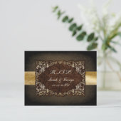 Rustic Regal Ornamental Brown and Gold Wedding Uitnodiging Briefkaart (Staand voorkant)