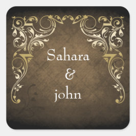 Rustic Regal Ornamental Brown and Gold Wedding Vierkante Sticker