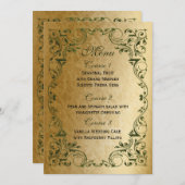 Rustic Regal Ornamental Green and Gold Wedding Menu (Voorkant / Achterkant)