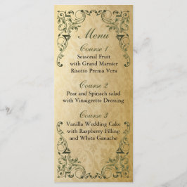 Rustic Regal Ornamental Green and Gold Wedding Menu